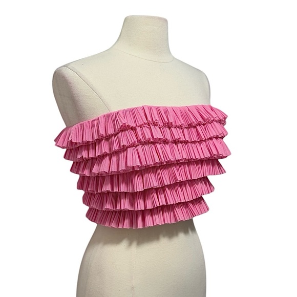 Item Ditto Pink Strapless Layered Ruffle Crop Top Size Small - Picture 2 of 8